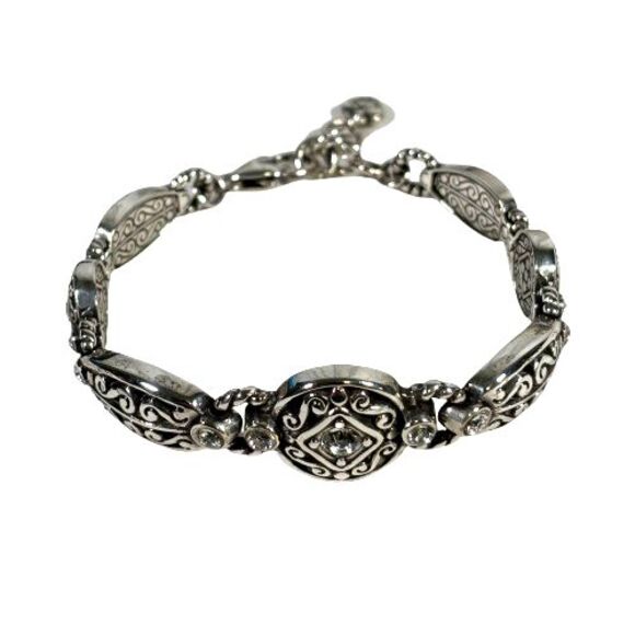 BRIGHTON Deco Lace Bracelet Silver Plated w/Cubic Zirconia Stones/ Rhinestones - Picture 4 of 16